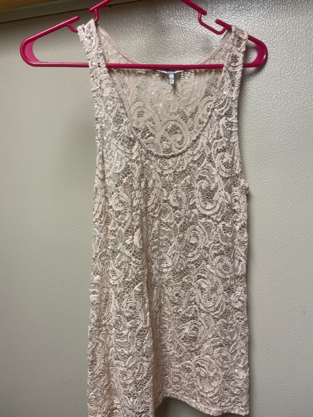 BKE Lace Overlay Sleeveless Tank - Light Pink